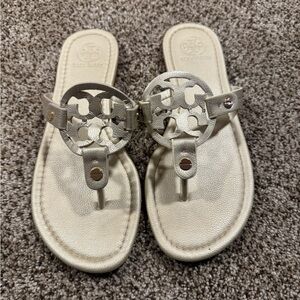 Tory Burch Champagne Metallic Logo Thong Sandals